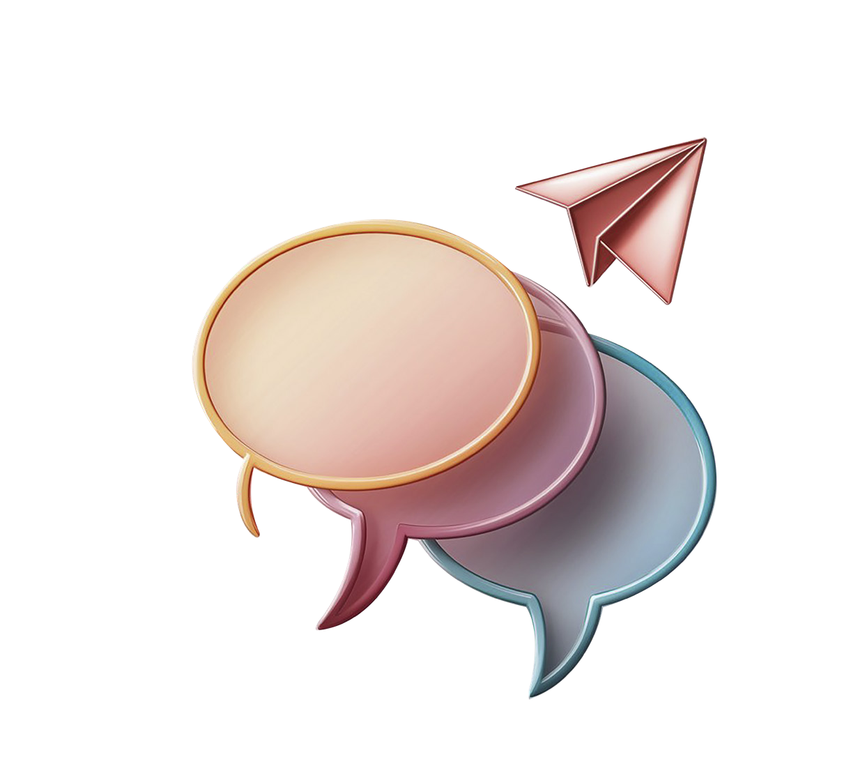 Three dimensional speech bubbles with a paper plane — communication illustration